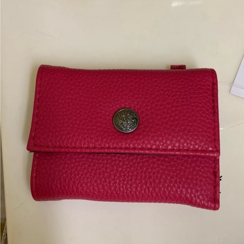 Mundi Pink Pebbled Leather Tri-Fold Wallet